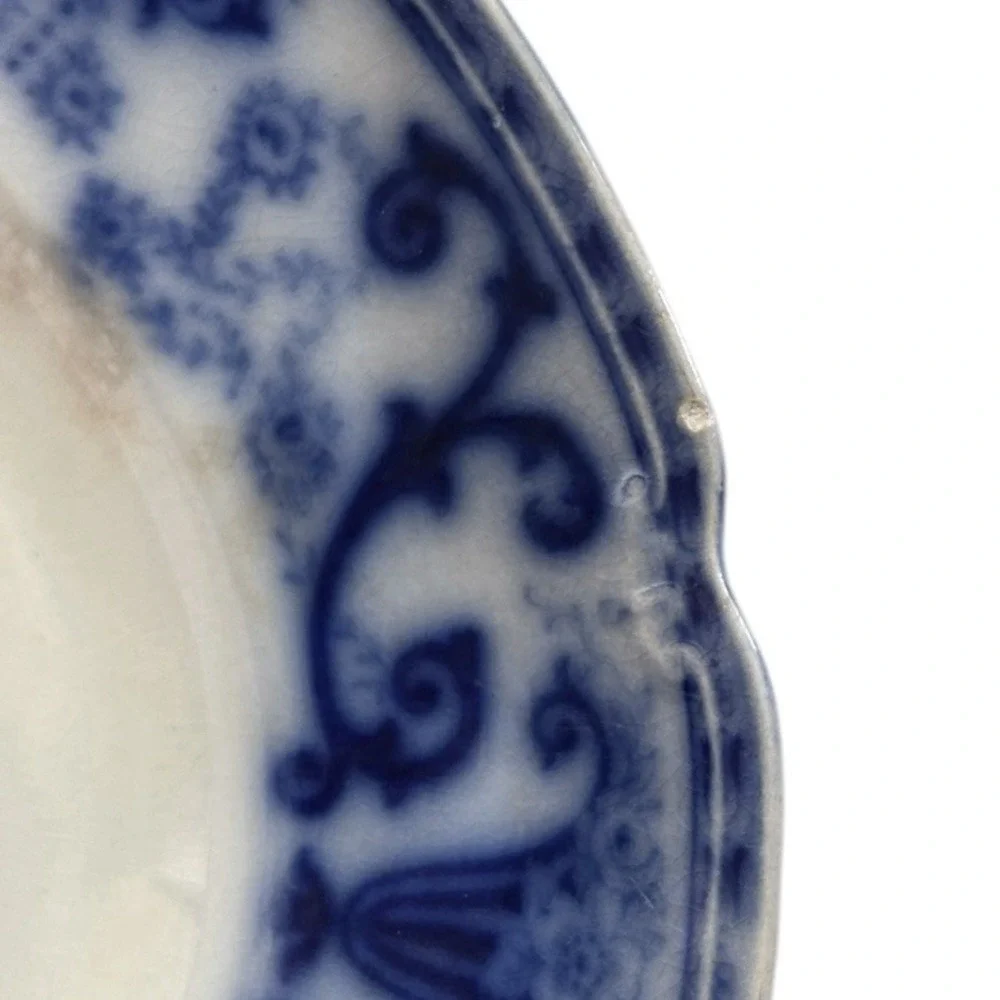 Antique W H GRINDLEY Denton Flow Blue Platter England 1800s Scalloped Edge